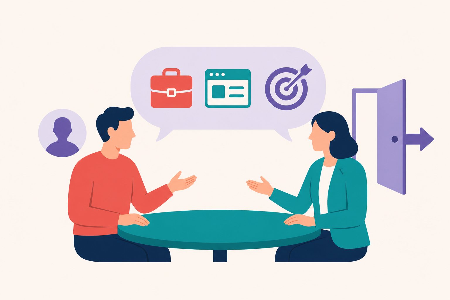 Two people discussing a structured checklist, representing the initial conversation step.